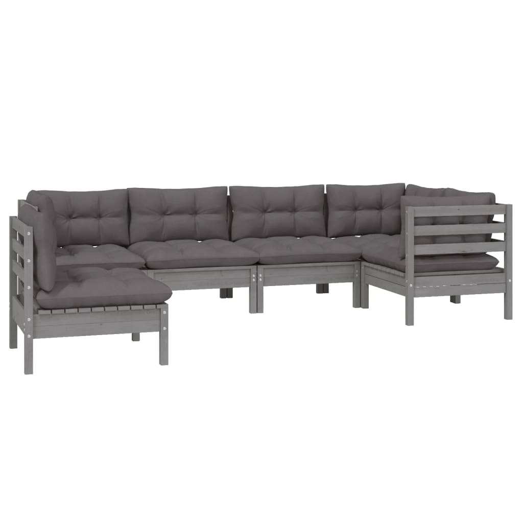 

vidaXL 6-delige Loungeset met kussens grenenhout grijs