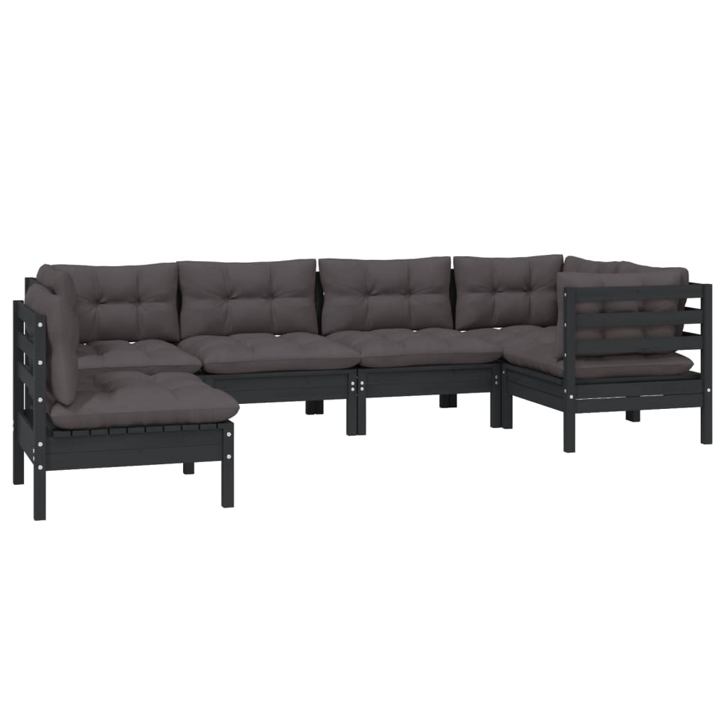 

vidaXL 6-delige Loungeset met kussens grenenhout zwart