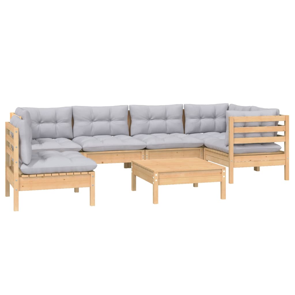 vidaXL 7-delige Loungeset met grijze kussens grenenhout afbeelding