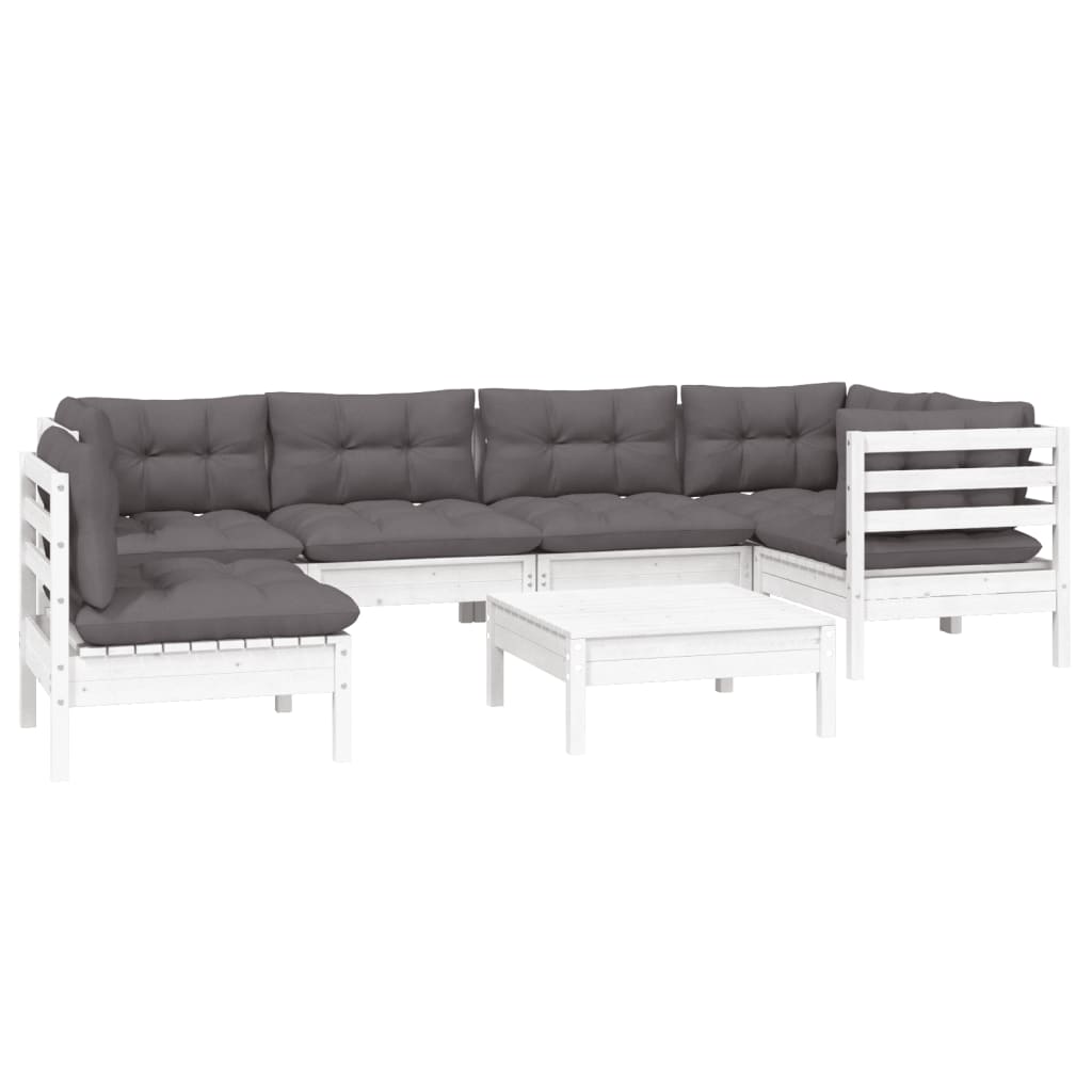 

vidaXL 7-delige Loungeset met kussens grenenhout wit