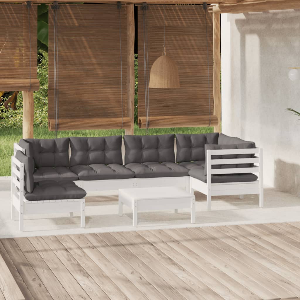 vidaXL 7-tlg. Garten-Lounge-Set mit Kissen Weiß Kiefernholz