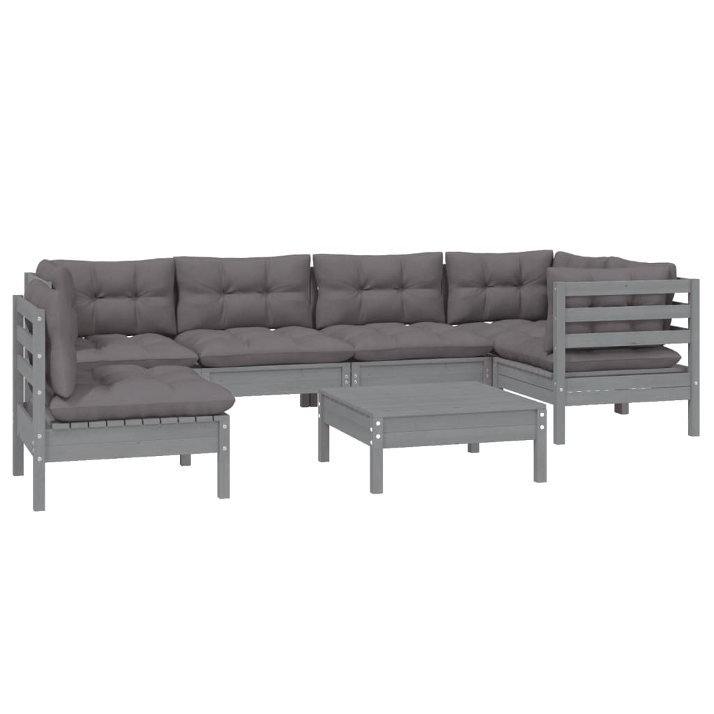 

vidaXL 7-delige Loungeset met kussens grenenhout grijs
