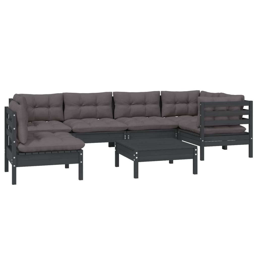 

vidaXL 7-delige Loungeset met kussens grenenhout zwart