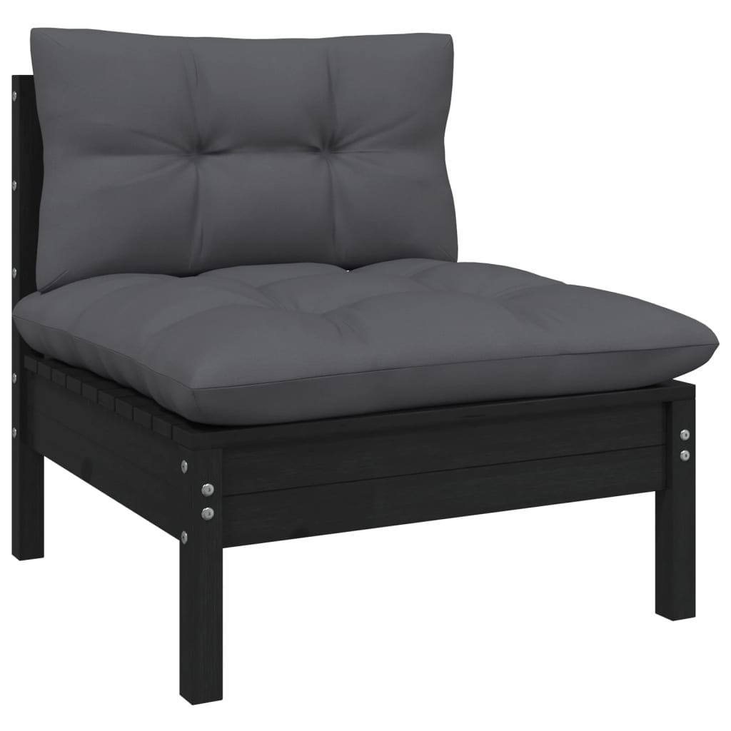 Set mobilier grădină cu perne, 7 piese, negru, lemn de pin