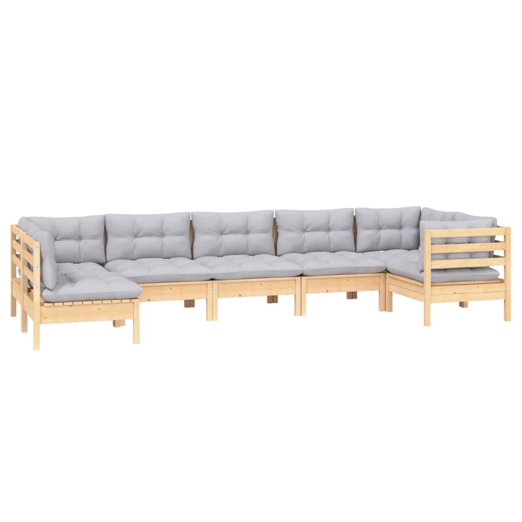 vidaXL 7-delige Loungeset met grijze kussens grenenhout afbeelding