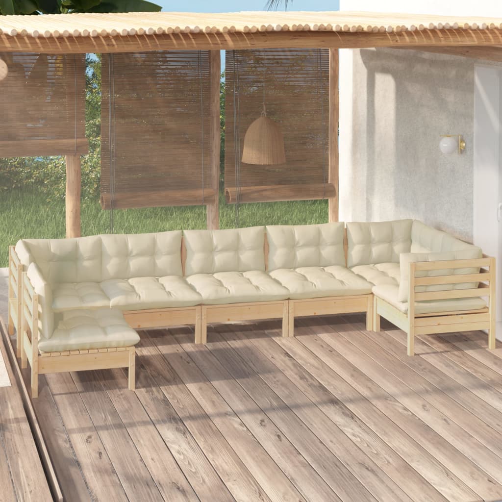 Zestaw wypoczynkowy ogrodowy - drewno sosnowe, kremowe poduszki