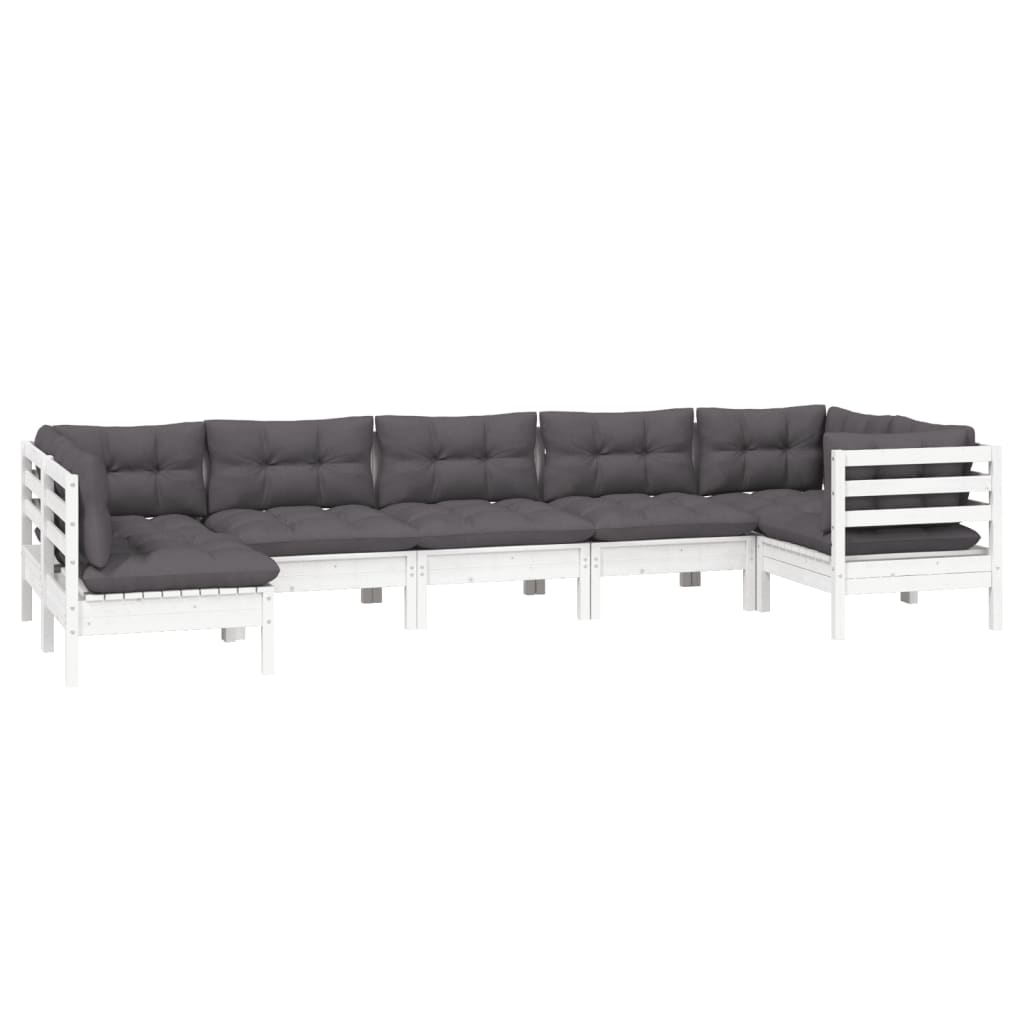 

vidaXL 7-delige Loungeset met kussens grenenhout wit