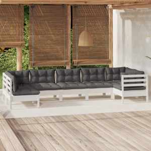 Vrtna sedežna garnitura 7-delna z blazinami bela borovina