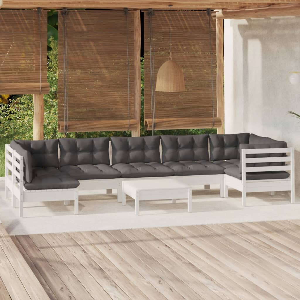 vidaXL 8-tlg. Garten-Lounge-Set mit Kissen Weiß Kiefernholz