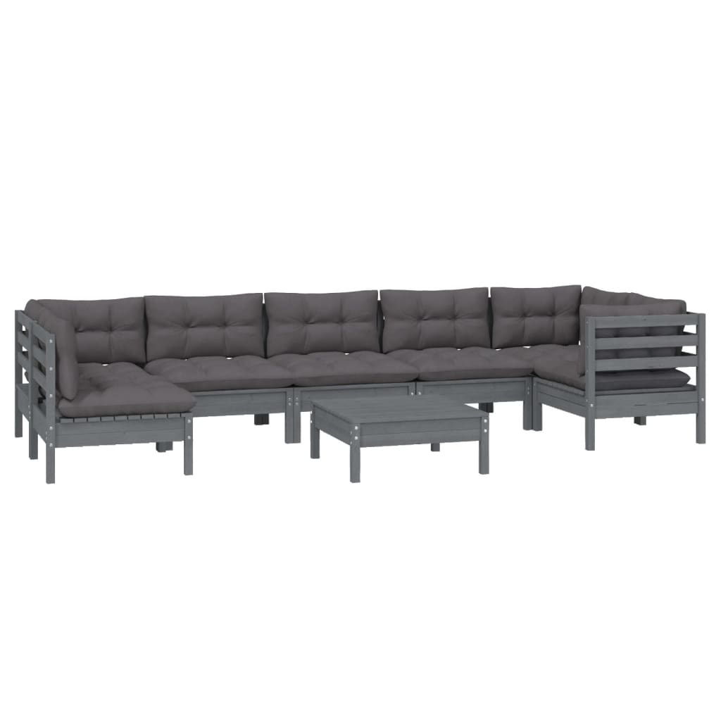 

vidaXL 8-delige Loungeset met kussens grenenhout grijs