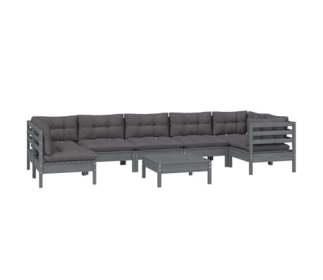 vidaXL Sodo komplektas su pagalvėmis, 8 dalių, pilkas, pu&scaron;ies masyvas