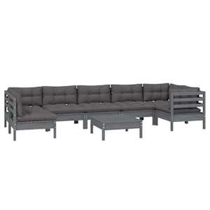 vidaXL Sodo komplektas su pagalvėmis, 8 dalių, pilkas, pu&scaron;ies masyvas