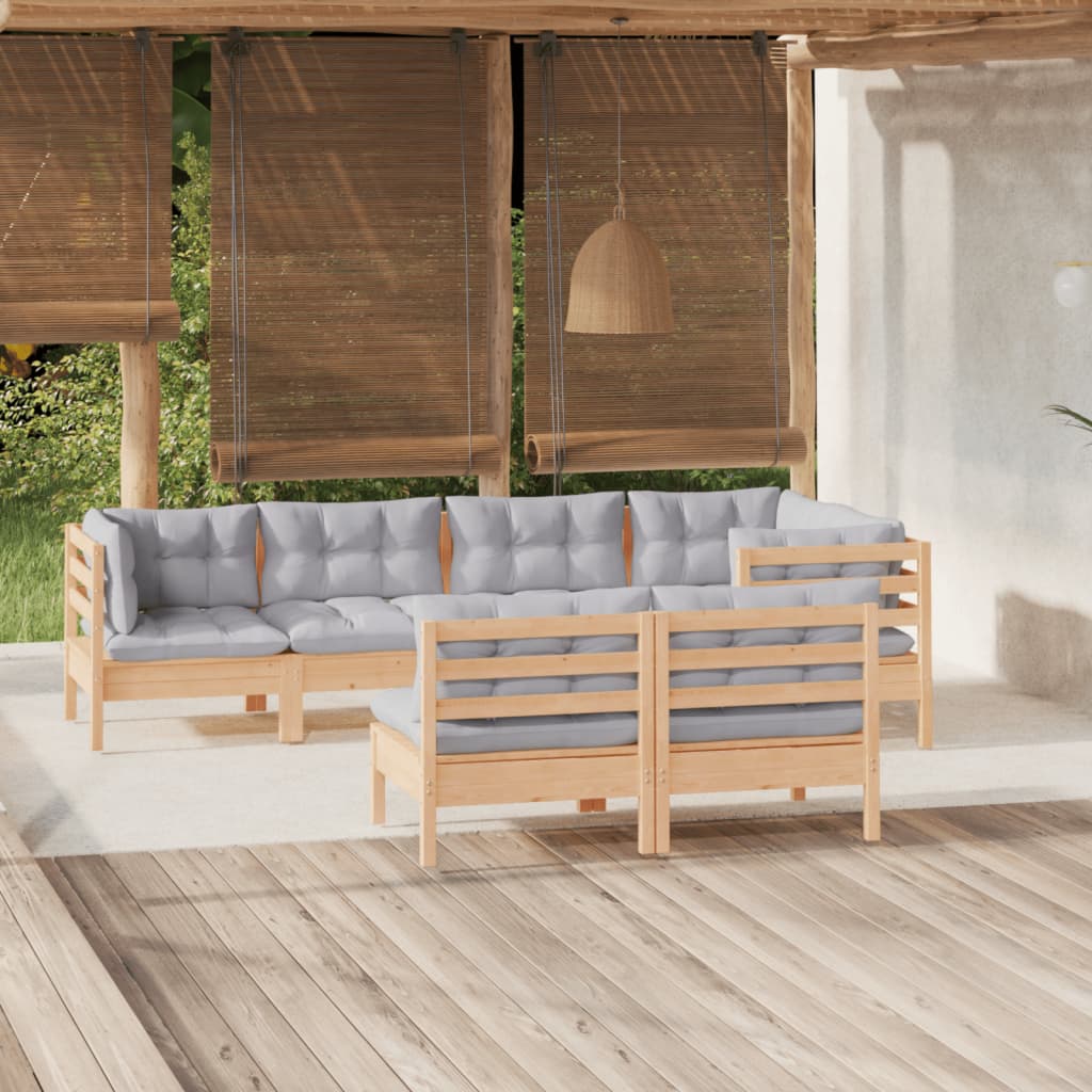 vidaXL Set mobilier grădină cu perne gri, 7 piese, lemn masiv pin vidaxl.ro