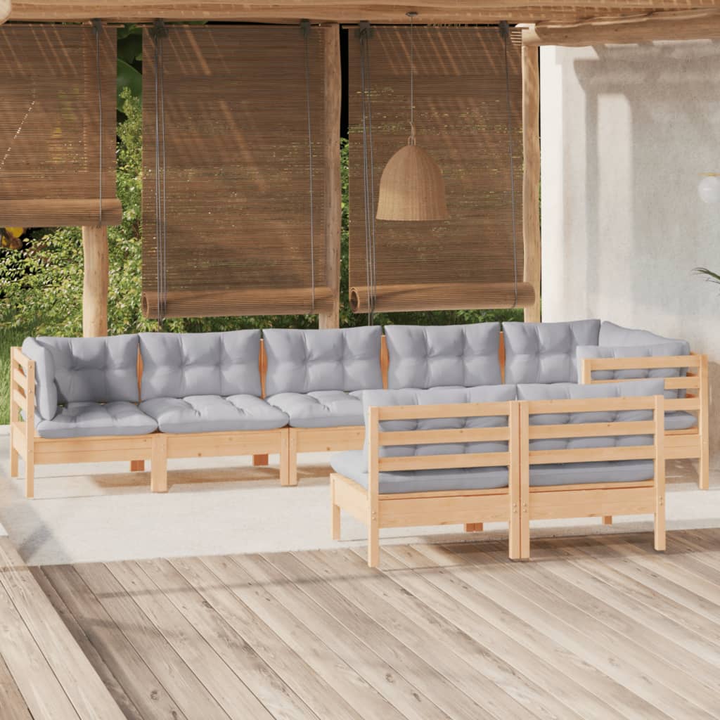 Zestaw wypoczynkowy ogrodowy, drewno sosnowe, szary poduszki, 63,5x63,5x62,5cm