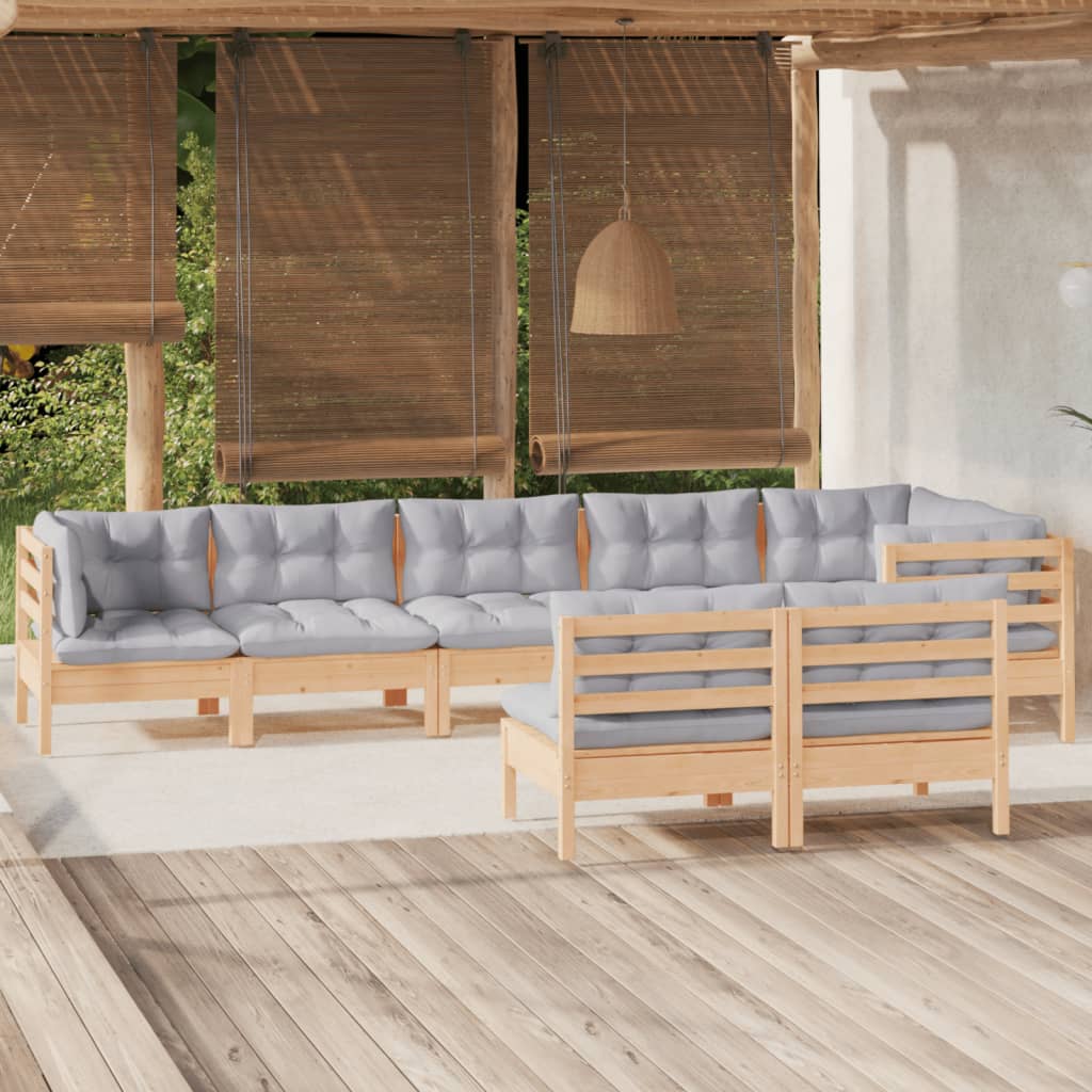 vidaXL 8-tlg. Garten-Lounge-Set mit Grauen Kissen Kiefer Massivholz