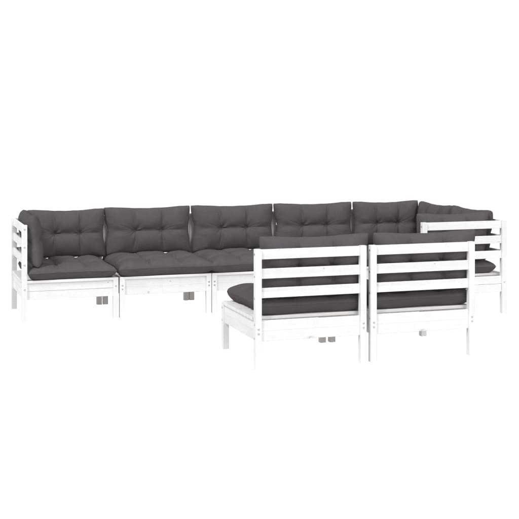 

vidaXL 8-delige Loungeset met kussens massief grenenhout wit