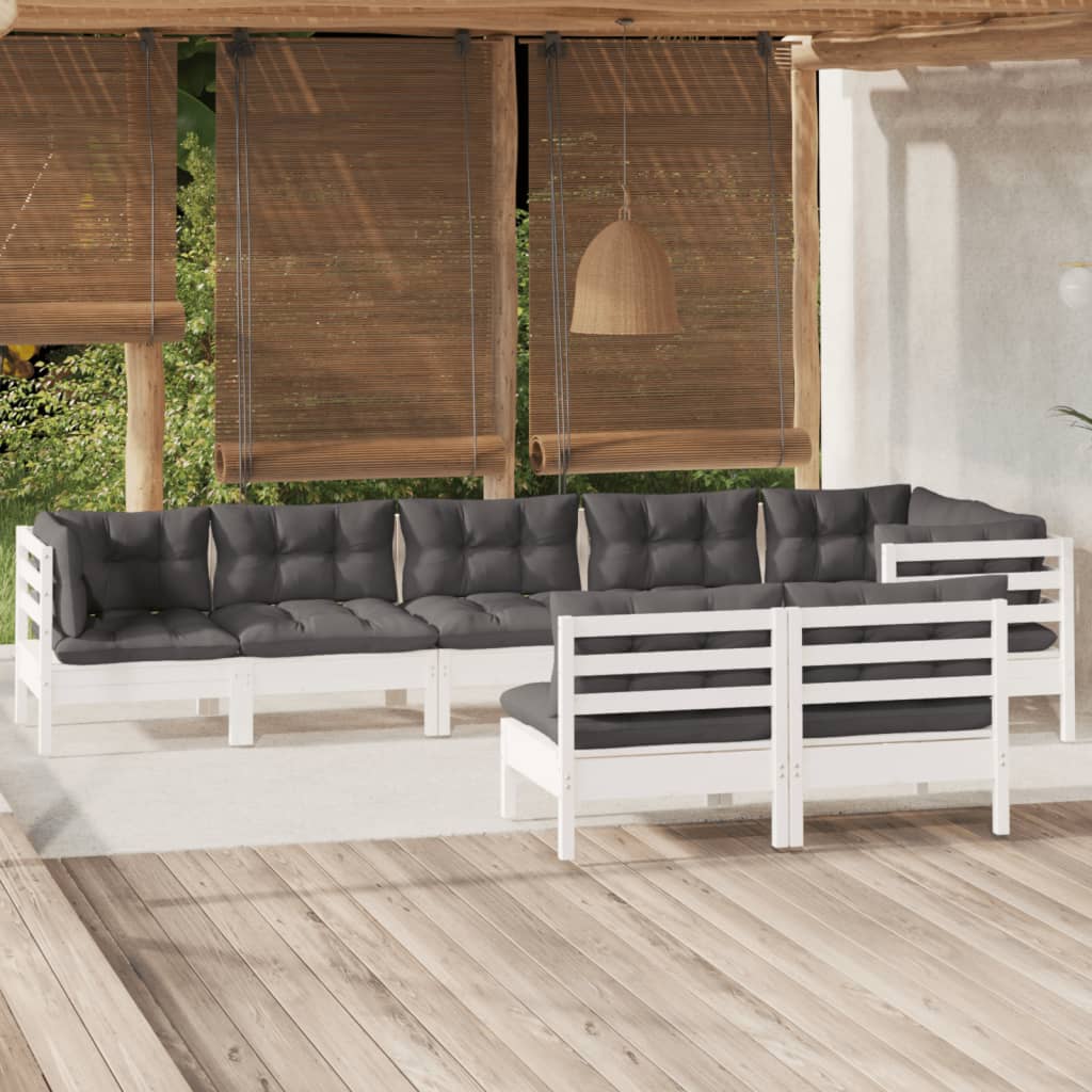 vidaXL 8-tlg. Garten-Lounge-Set mit Kissen Weiß Kiefer Massivholz