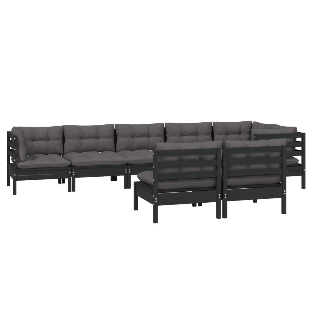 

vidaXL 8-delige Loungeset met kussens massief grenenhout zwart