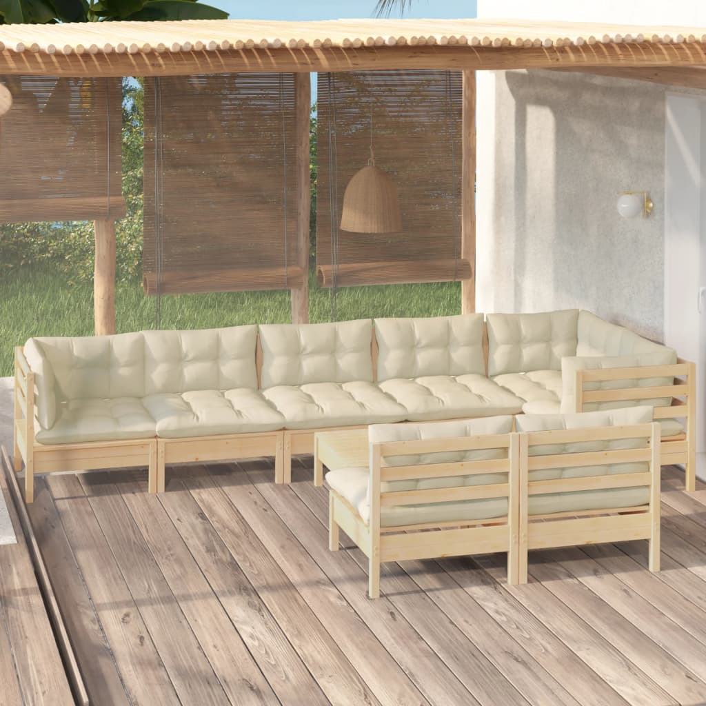 vidaXL 9-tlg. Garten-Lounge-Set mit Creme Kissen Massivholz Kiefer