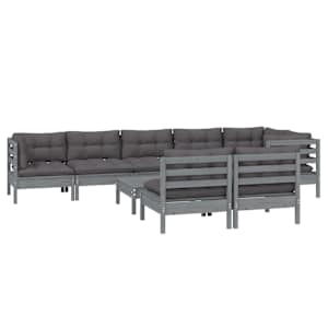 vidaXL Sodo komplektas su pagalvėmis, 9 dalių, pilkas, pu&scaron;ies masyvas