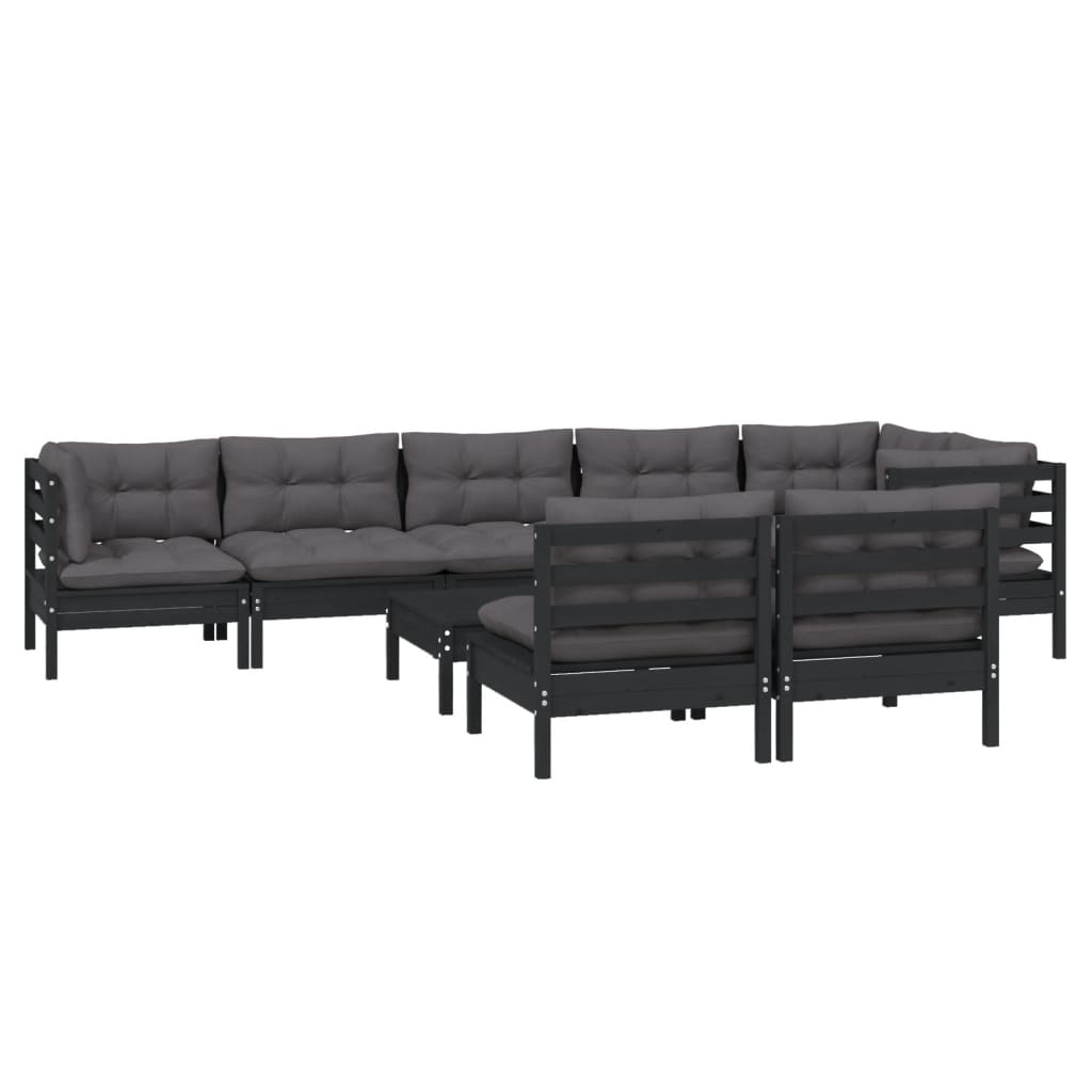 

vidaXL 9-delige Loungeset met kussens massief grenenhout zwart