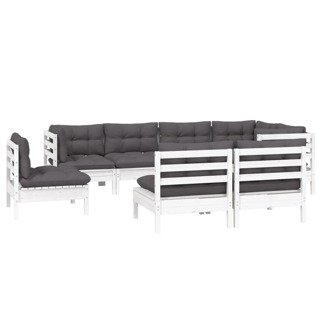 

vidaXL 8-delige Loungeset met kussens massief grenenhout wit