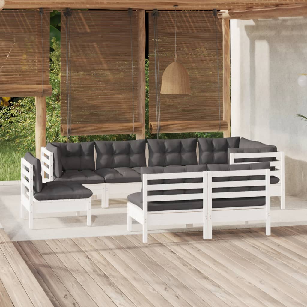 vidaXL 8-tlg. Garten-Lounge-Set mit Kissen Weiß Kiefer Massivholz