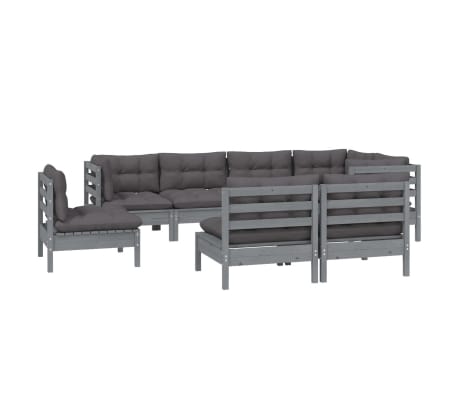 vidaXL Sodo komplektas su pagalvėmis, 8 dalių, pilkas, pu&scaron;ies masyvas