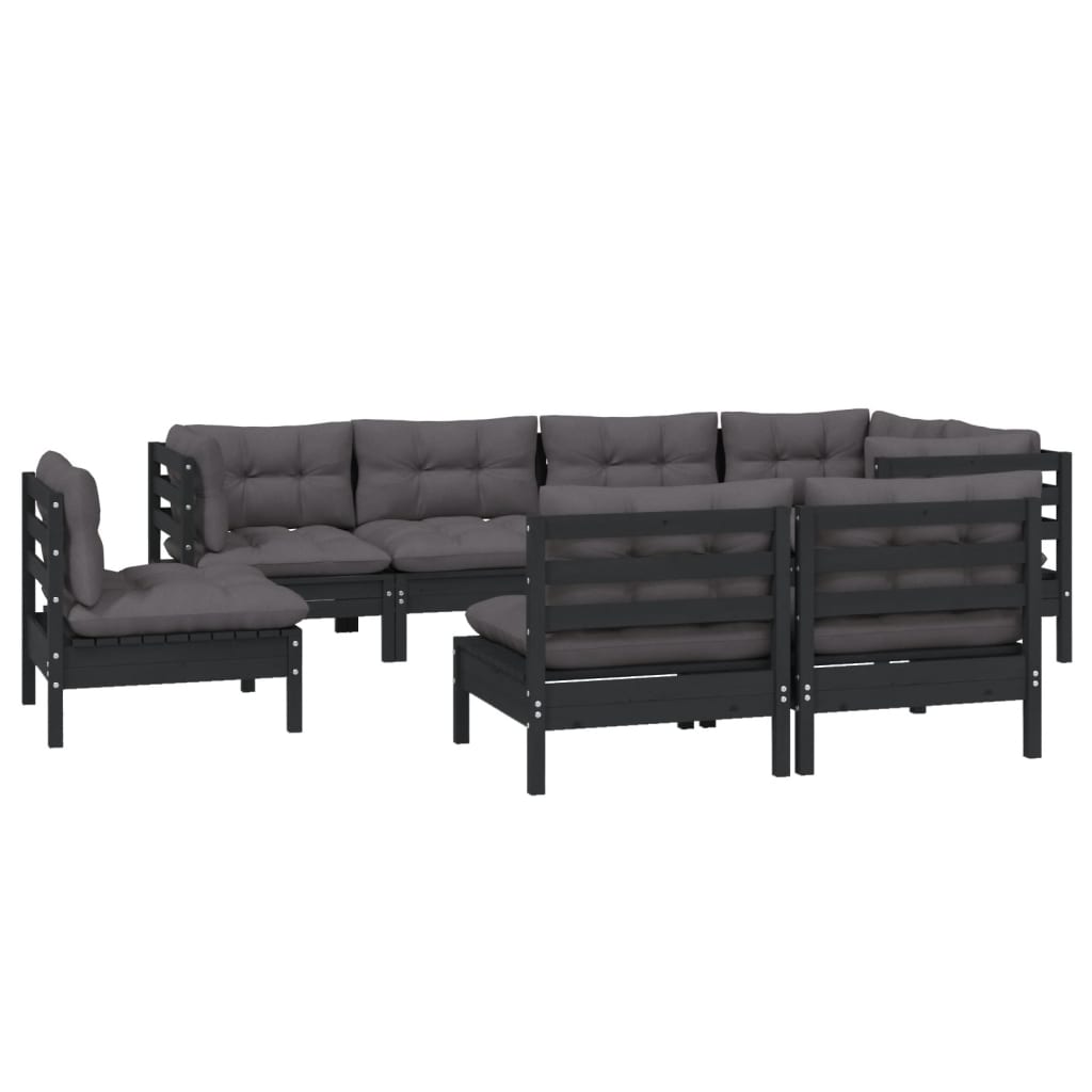

vidaXL 8-delige Loungeset met kussens massief grenenhout zwart