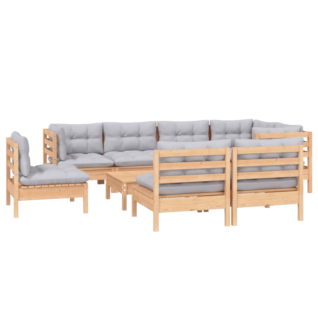 vidaXL 9-delige Loungeset met grijze kussens massief grenenhout afbeelding