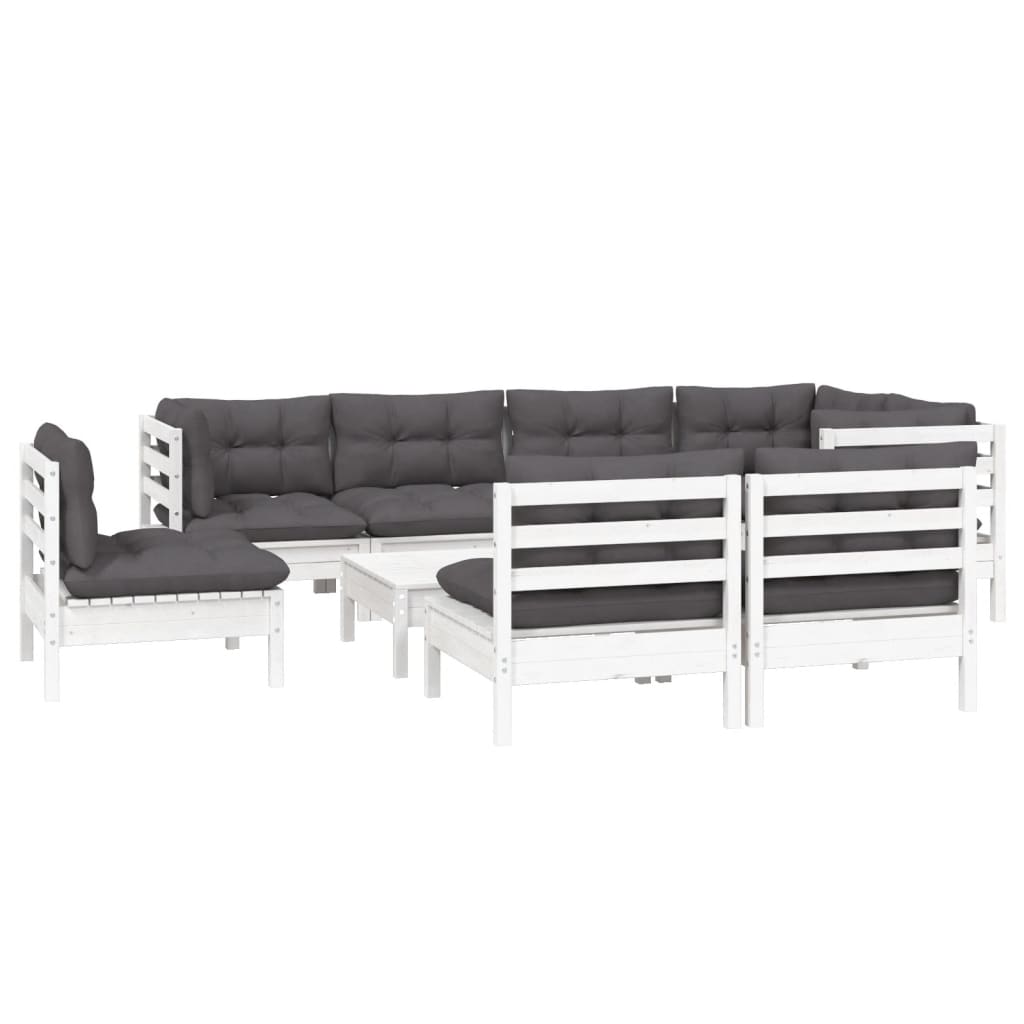 vidaXL 9-delige Loungeset met kussens massief grenenhout wit afbeelding