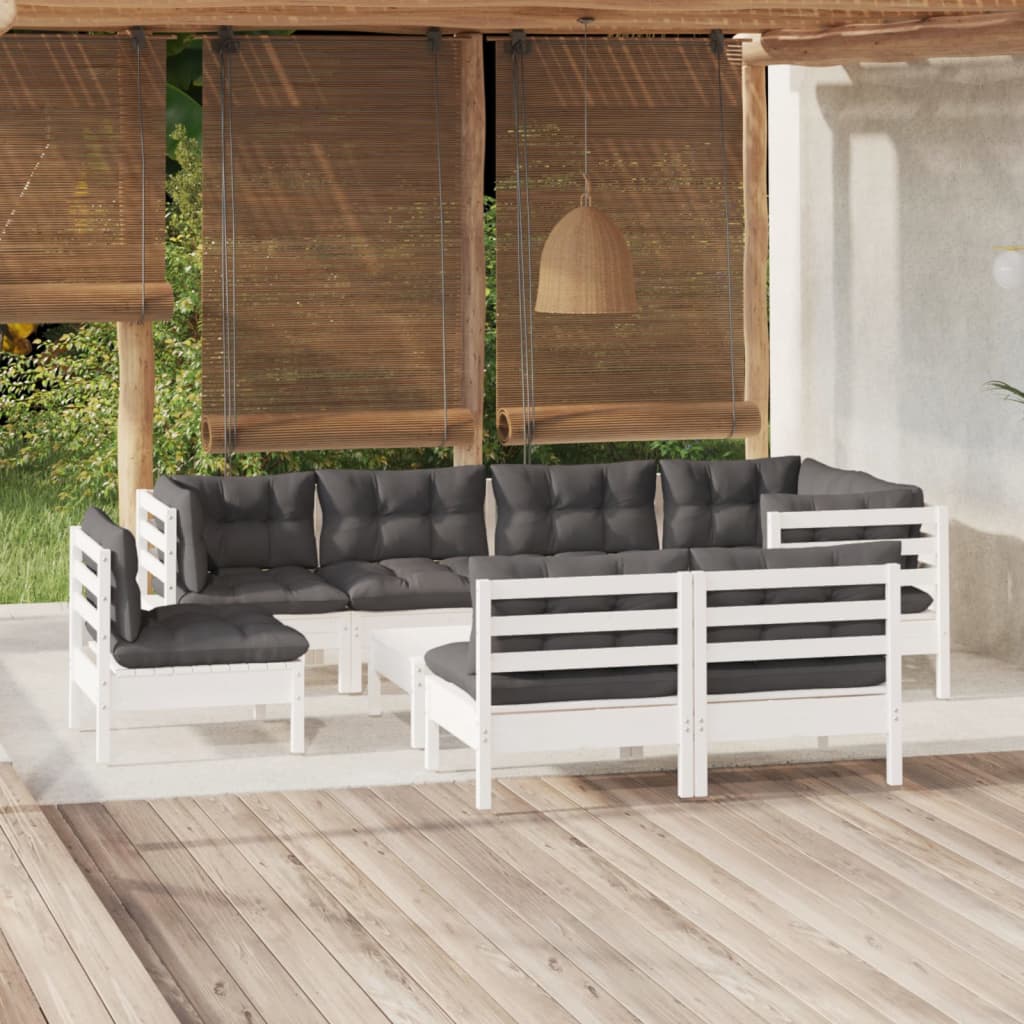 Zestaw wypoczynkowy ogrodowy - drewno sosnowe, biały, antracytowe poduszki, 75x75x63,5 cm