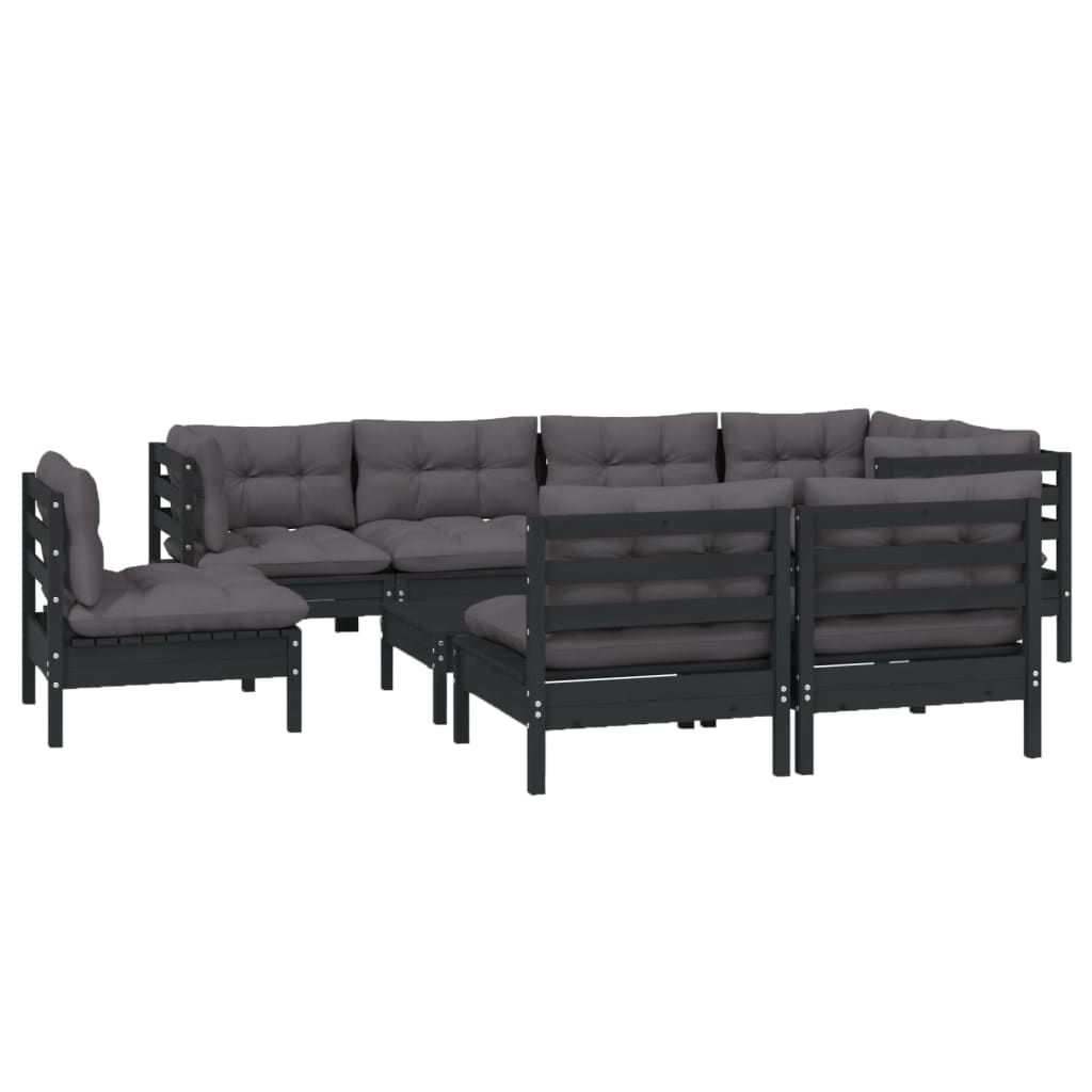 

vidaXL 9-delige Loungeset met kussens massief grenenhout zwart