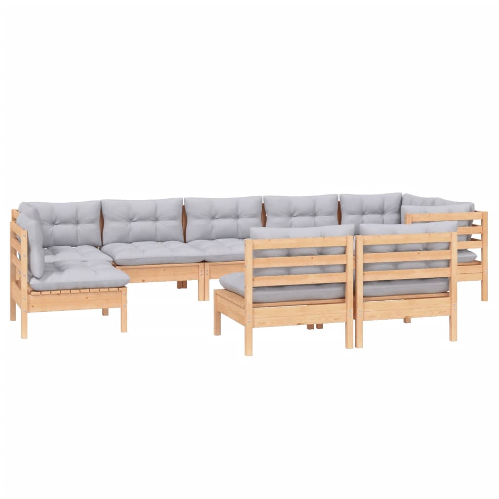 vidaXL 9-delige Loungeset met grijze kussens massief grenenhout afbeelding