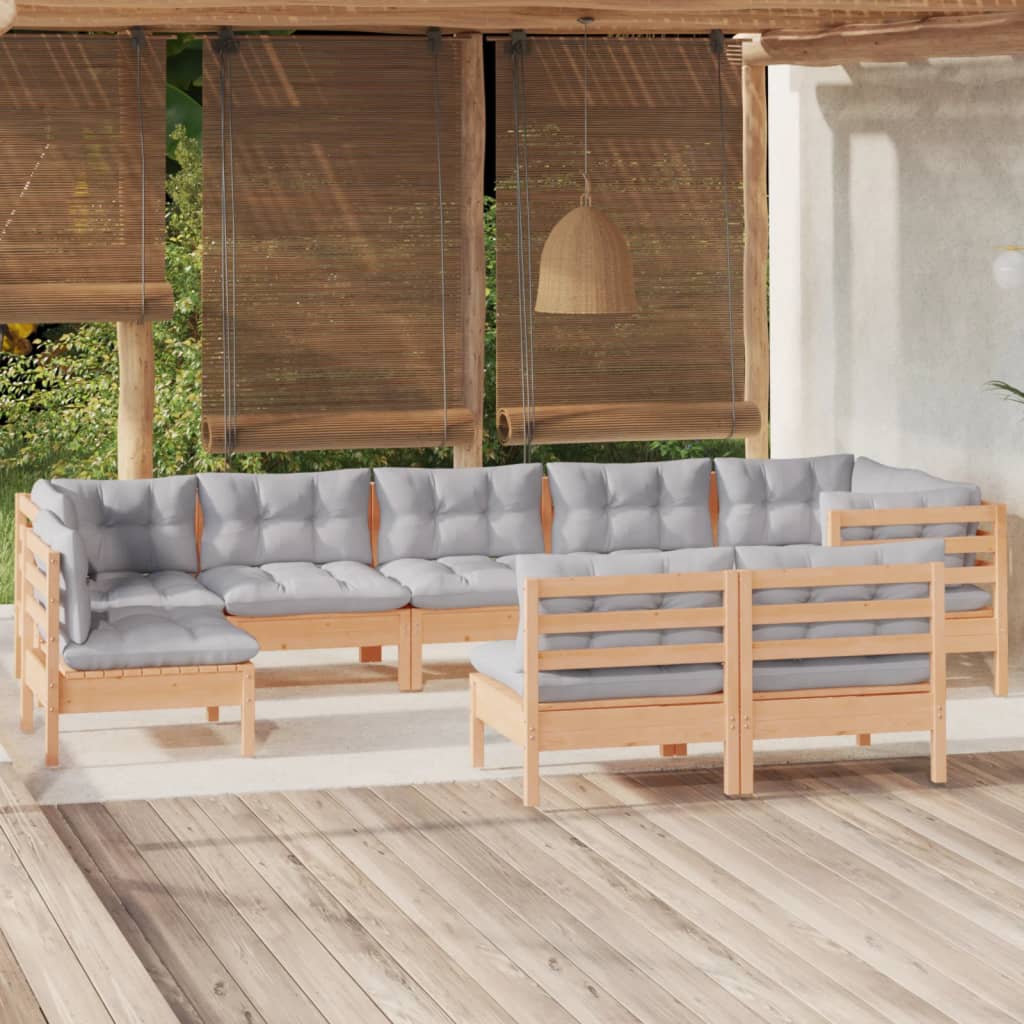 9-tlg. Garten-Lounge-Set mit Grauen Kissen Kiefer Massivholz kaufen