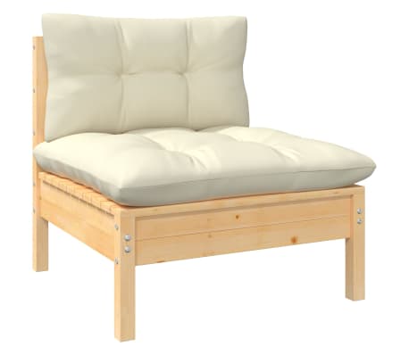 vidaXL 9 Piece Garden Lounge Set with Cream Cushions Solid Pinewood