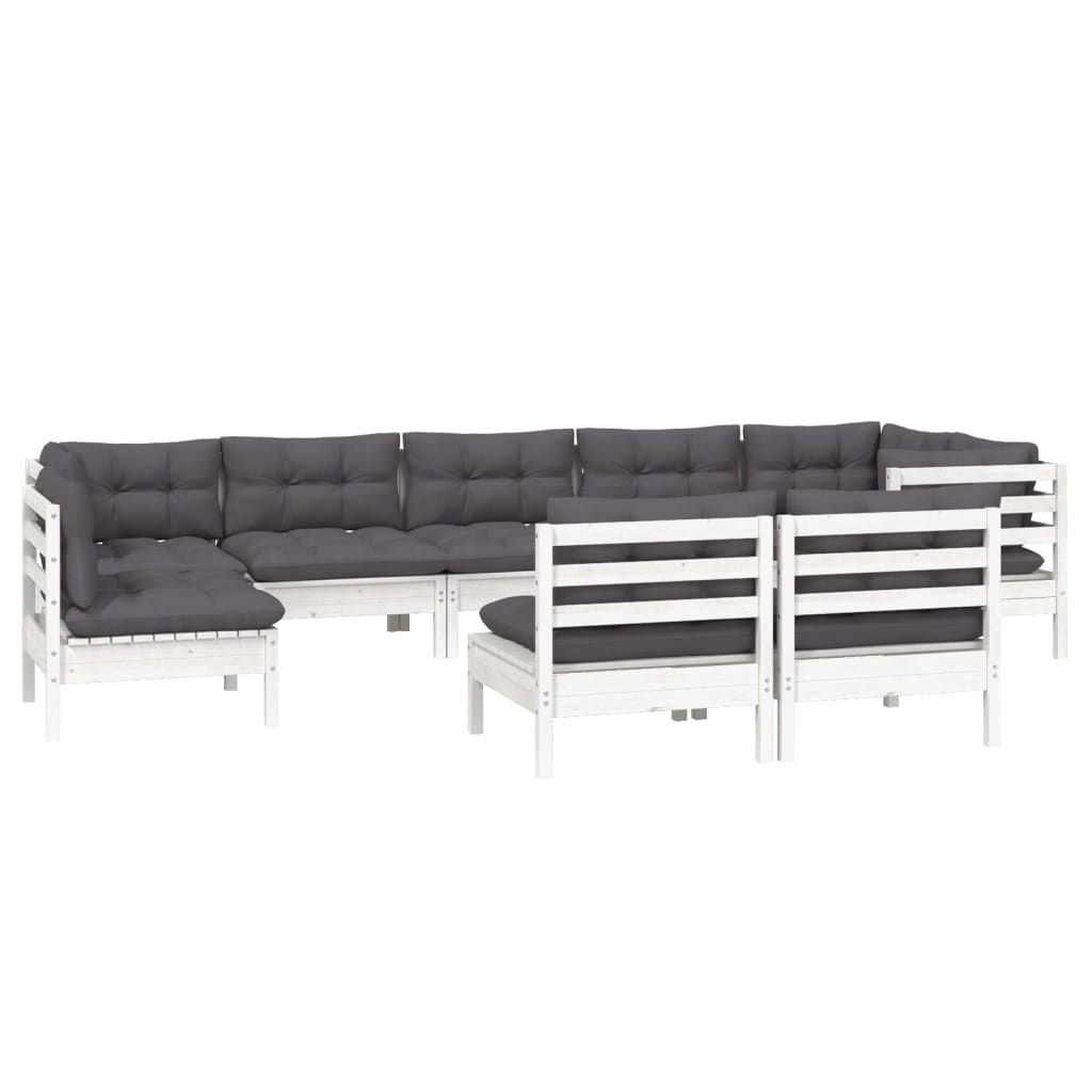 

vidaXL 9-delige Loungeset met kussens massief grenenhout wit