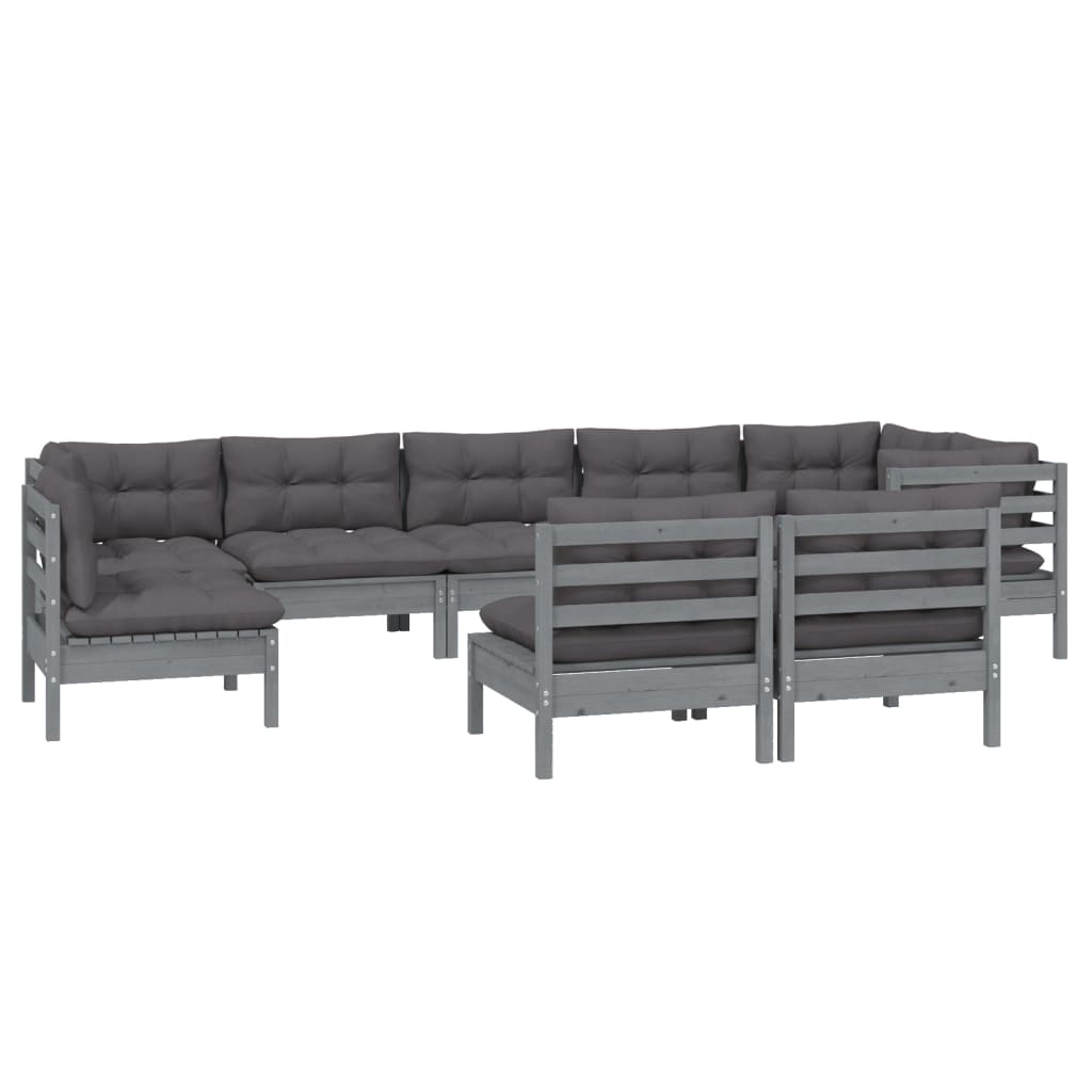 

vidaXL 9-delige Loungeset met kussens massief grenenhout grijs