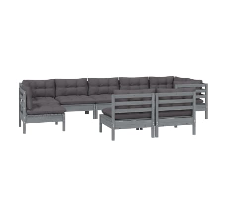 vidaXL Sodo komplektas su pagalvėmis, 9 dalių, pilkas, pu&scaron;ies masyvas