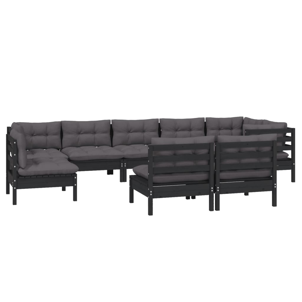 vidaXL 9-delige Loungeset met kussens massief grenenhout zwart afbeelding