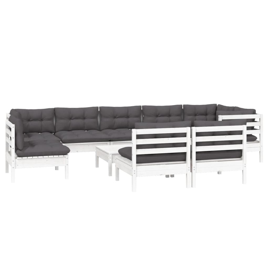 vidaXL 10-delige Loungeset met kussens massief grenenhout wit afbeelding