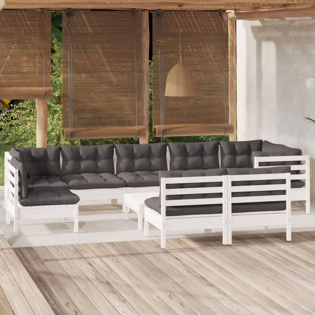 vidaXL 10-tlg. Garten-Lounge-Set mit Kissen Weiß Kiefer Massivholz