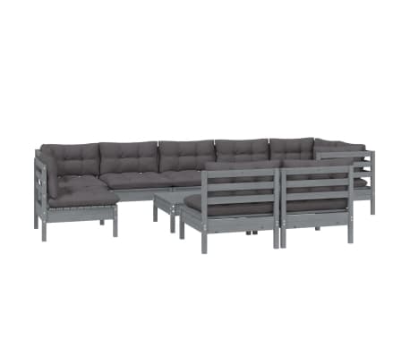 vidaXL Sodo komplektas su pagalvėmis, 10 dalių, pilkas, pu&scaron;ies masyvas