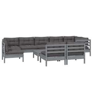 vidaXL Sodo komplektas su pagalvėmis, 10 dalių, pilkas, pu&scaron;ies masyvas