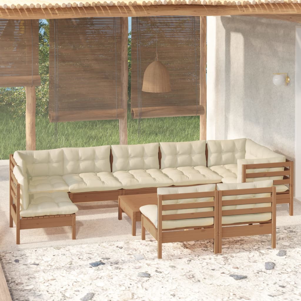 vidaXL Set mobilier grădină cu perne,10 piese, maro miere, lemn de pin