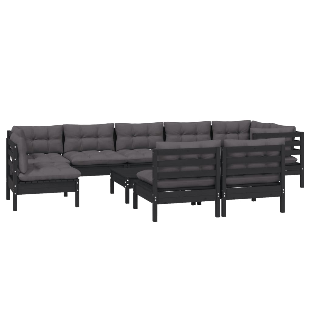vidaXL 10-delige Loungeset met kussens massief grenenhout zwart afbeelding