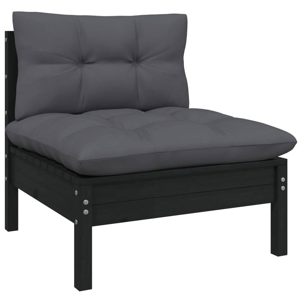 Set mobilier de grădină cu perne 10 piese negru lemn masiv pin