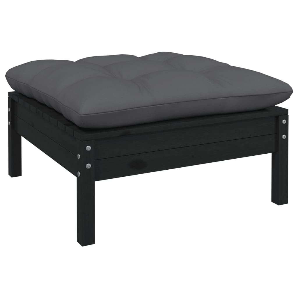 Set mobilier de grădină cu perne 10 piese negru lemn masiv pin