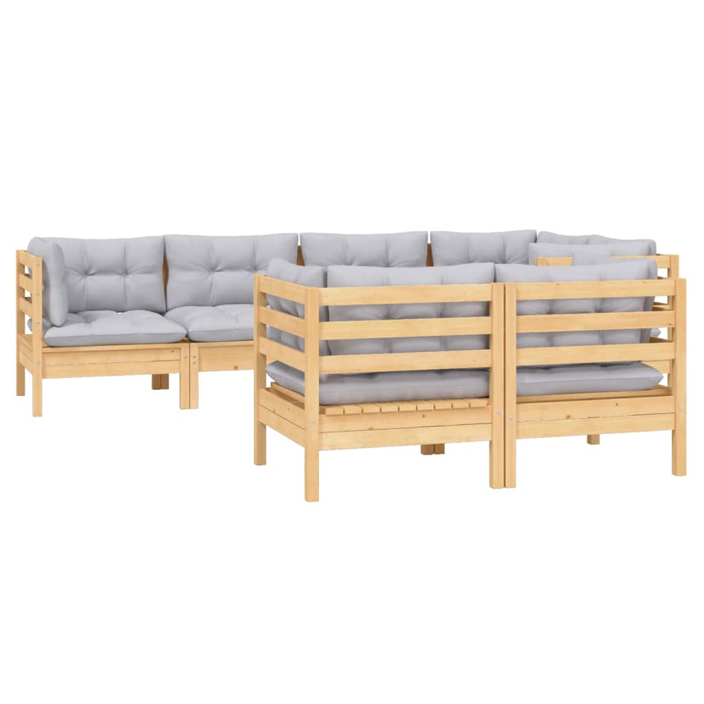 vidaXL 7-delige Loungeset met grijze kussens massief grenenhout afbeelding