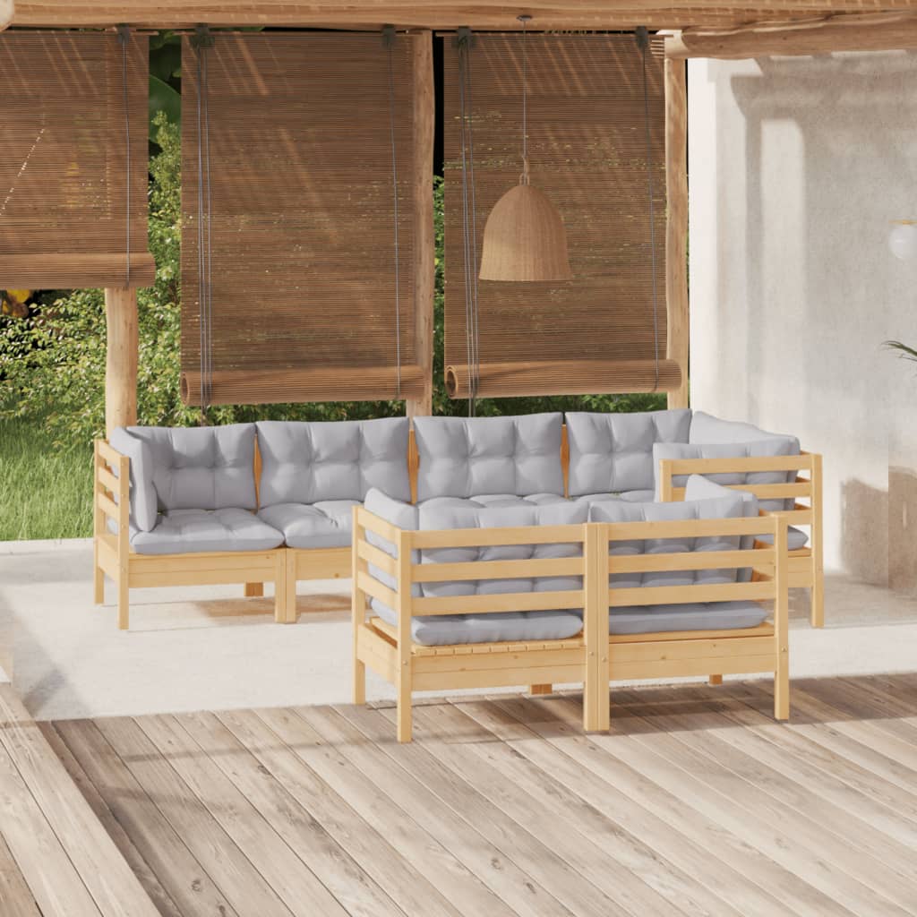 vidaXL 7-tlg. Garten-Lounge-Set mit Grauen Kissen Kiefer Massivholz